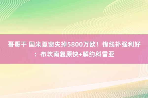 哥哥干 国米夏窗失掉5800万欧！锋线补强利好：布坎南复原快+解约科雷亚