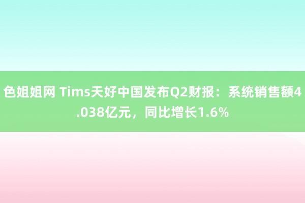 色姐姐网 Tims天好中国发布Q2财报：系统销售额4.038亿元，同比增长1.6%