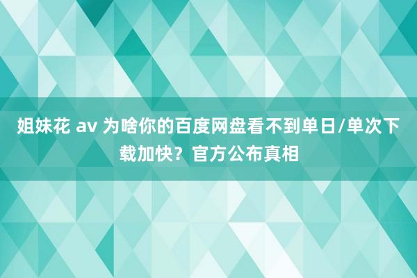 姐妹花 av 为啥你的百度网盘看不到单日/单次下载加快？官方公布真相